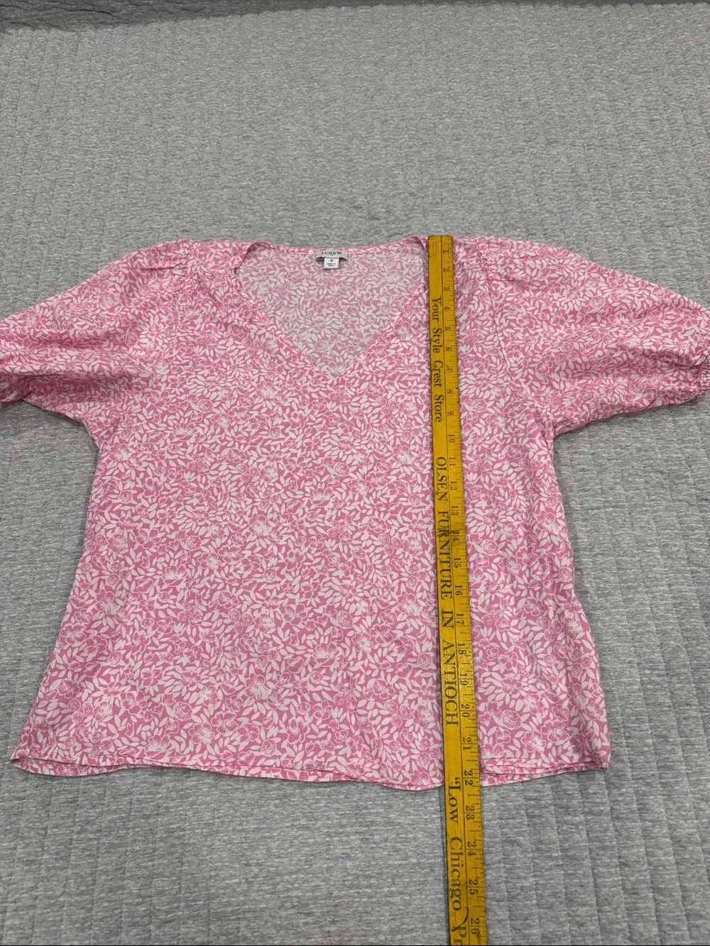 J. Crew 100% cotton puff sleeve v neck pink & white floral print blouse Sz S